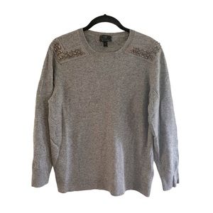 J.CREW embellished shoulder gray sweater